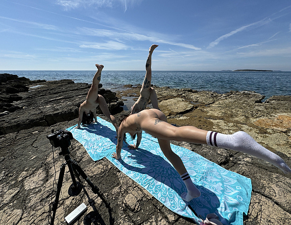 Naked Yoga On The Beach With Dora Sam Big Boobs And Gabriela Lati